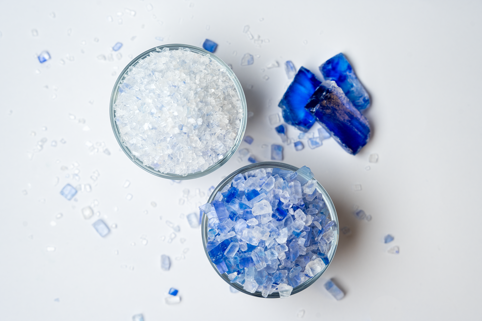 A rare natural crystal salt formed under unique geological pressure, distinguished by its deep blue hue and rich mineral composition.